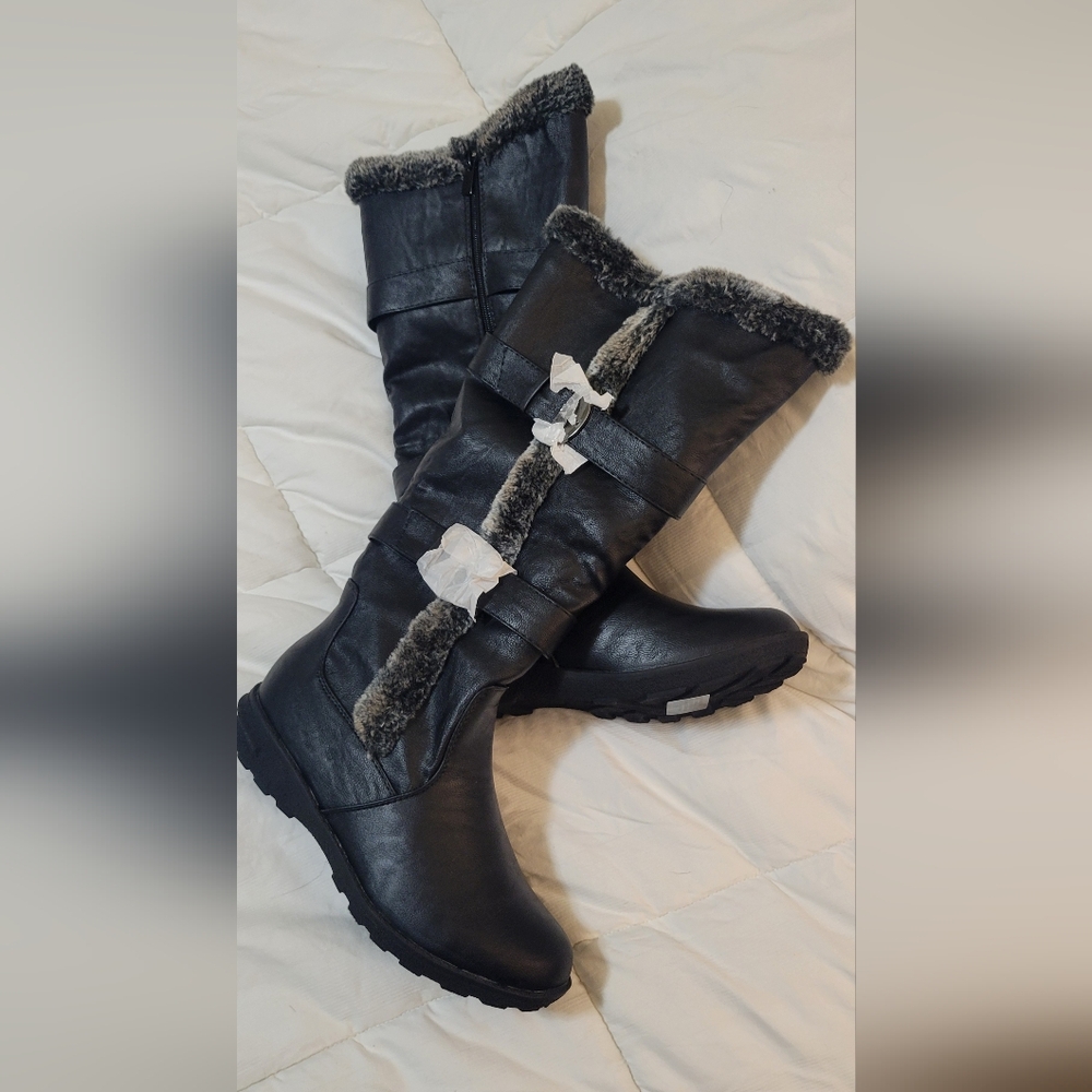 Black Faux Leather/Fur Boots